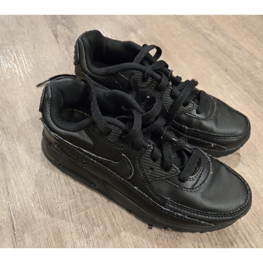 🔥Nike Air Max 90 LTR Leather Triple Black Kids Sneakers Size 2Y